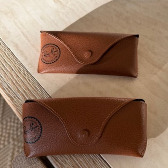 Ray Ban Sunglass Case Brown Faux Leather w/ Black Logo Black Liner - set of 2 - Picture 1 of 12